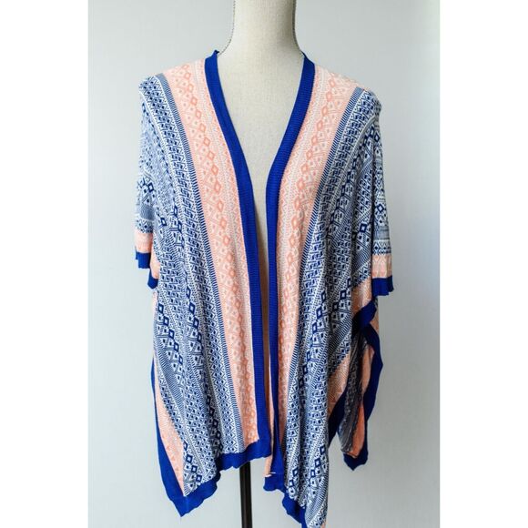 Skies Are Blue Open-Front Kimono Cardigan S/M Blue & Peach Boho - Picture 1 of 6
